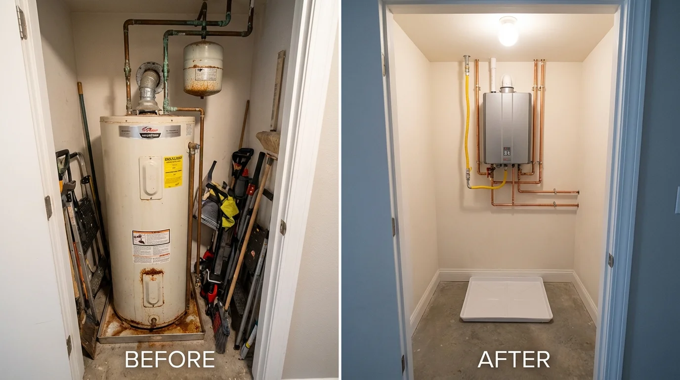 Tank water heater versus wall-mounted tankless unit comparison for Indio, CA homeowners