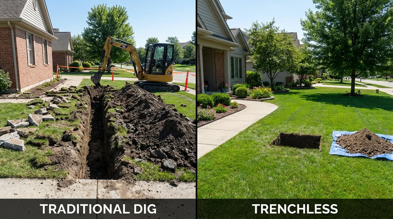 Trenchless sewer repair with minimal yard damage versus traditional excavation in Indio, CA